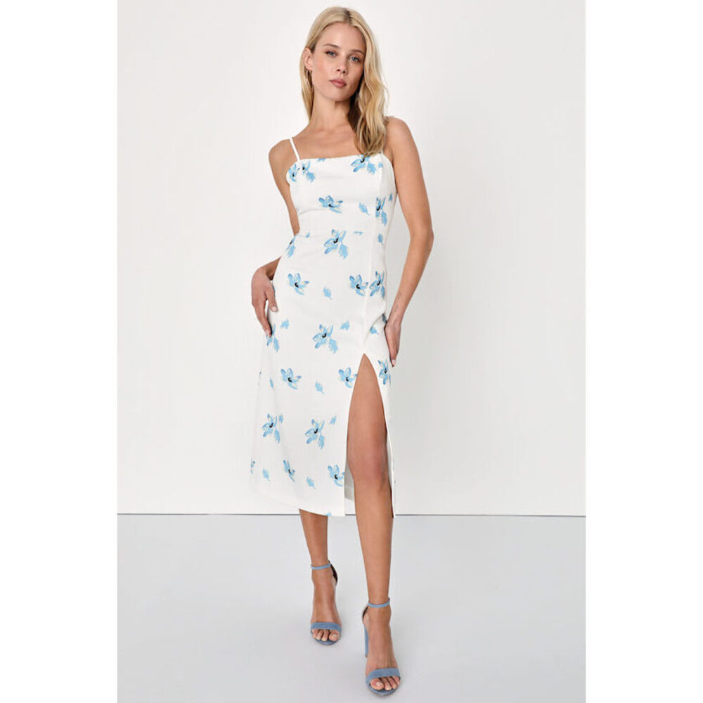 NWT Lulus Eloquent Efforts White Floral Print Sleeveless Midi Dress - Size XL